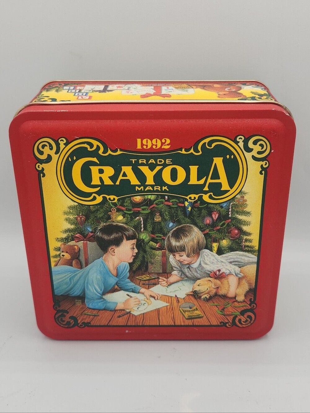 Vintage 1992 Crayola Christmas tin can